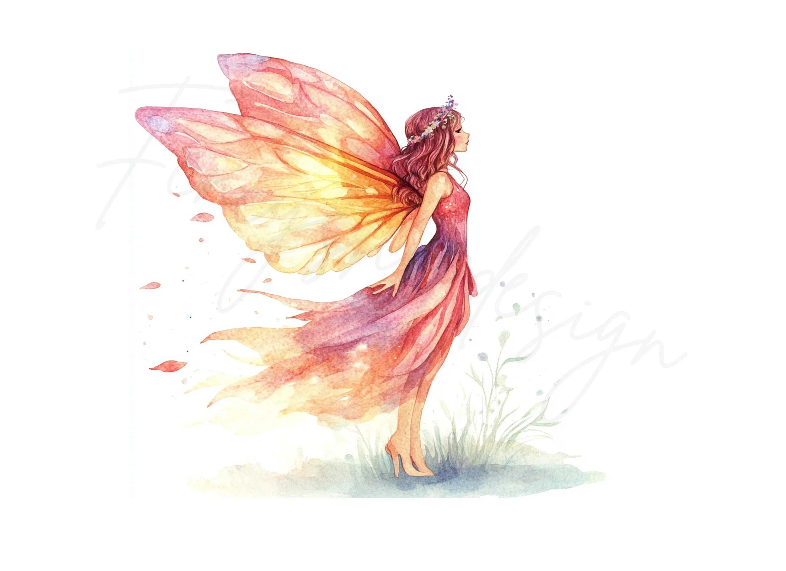 Elegant Red Fairy Clipart Bundle