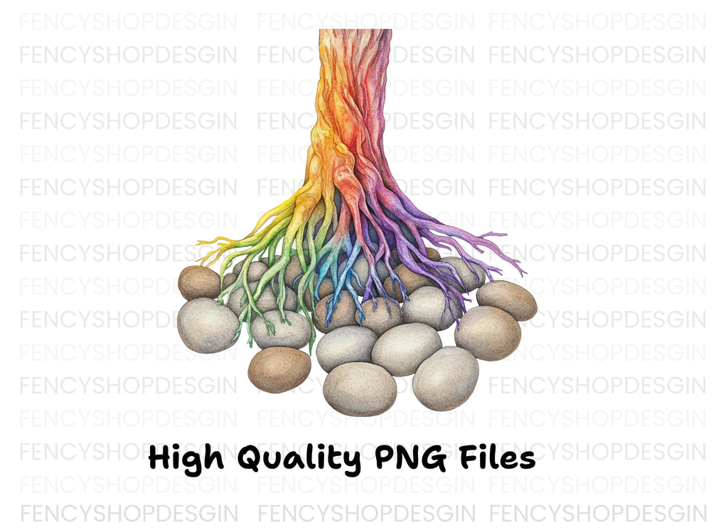 Rainbow Tree Roots and River Stones Clipart Bundle