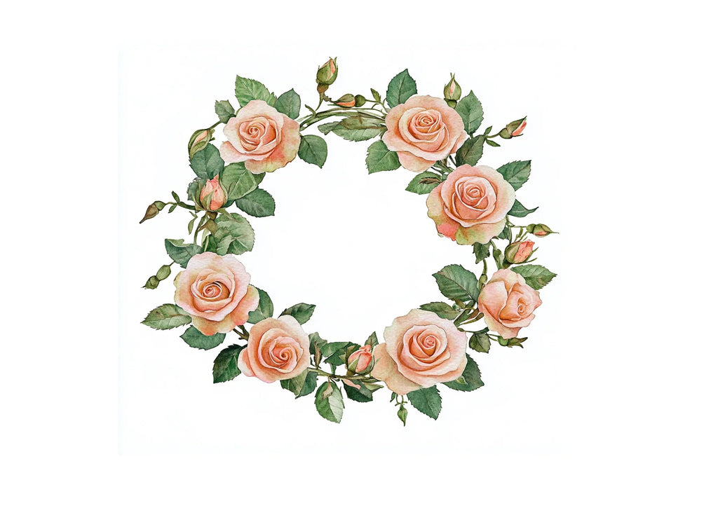 Elegant Pink Rose Wreath Clipart Bundle