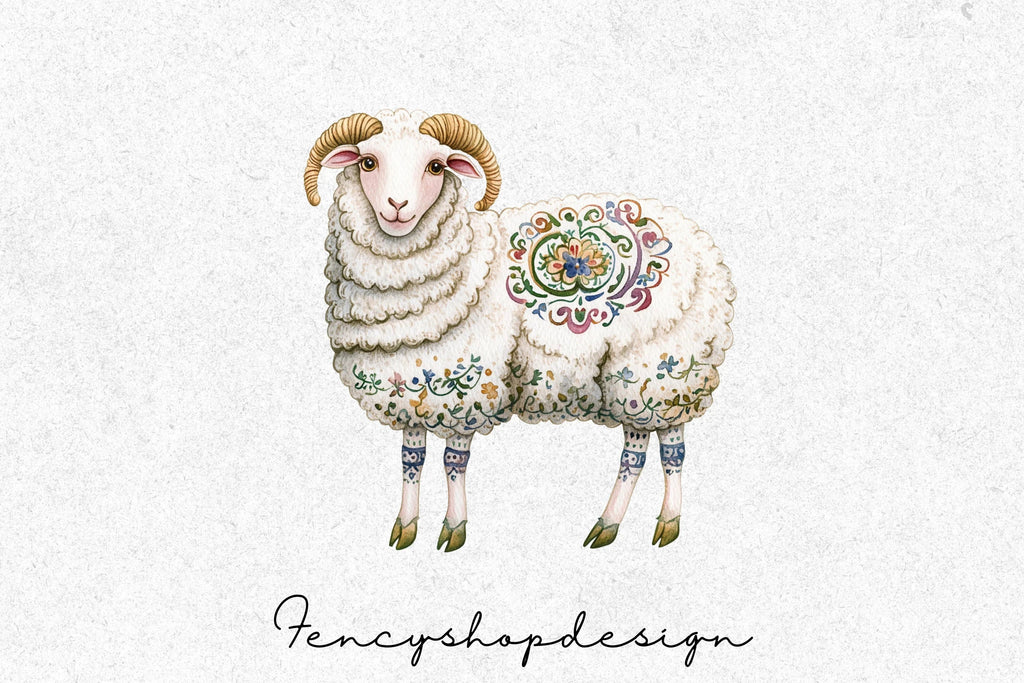 Whimsical Patterned Sheep Clipart Bundle