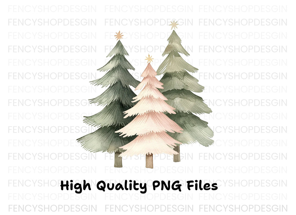 Christmas Trees with Stars Clipart Bundle