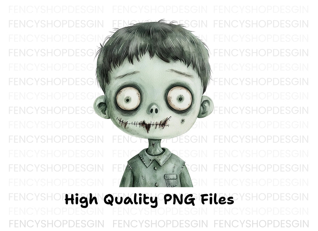 Zombie Boy Faces Clipart Bundle