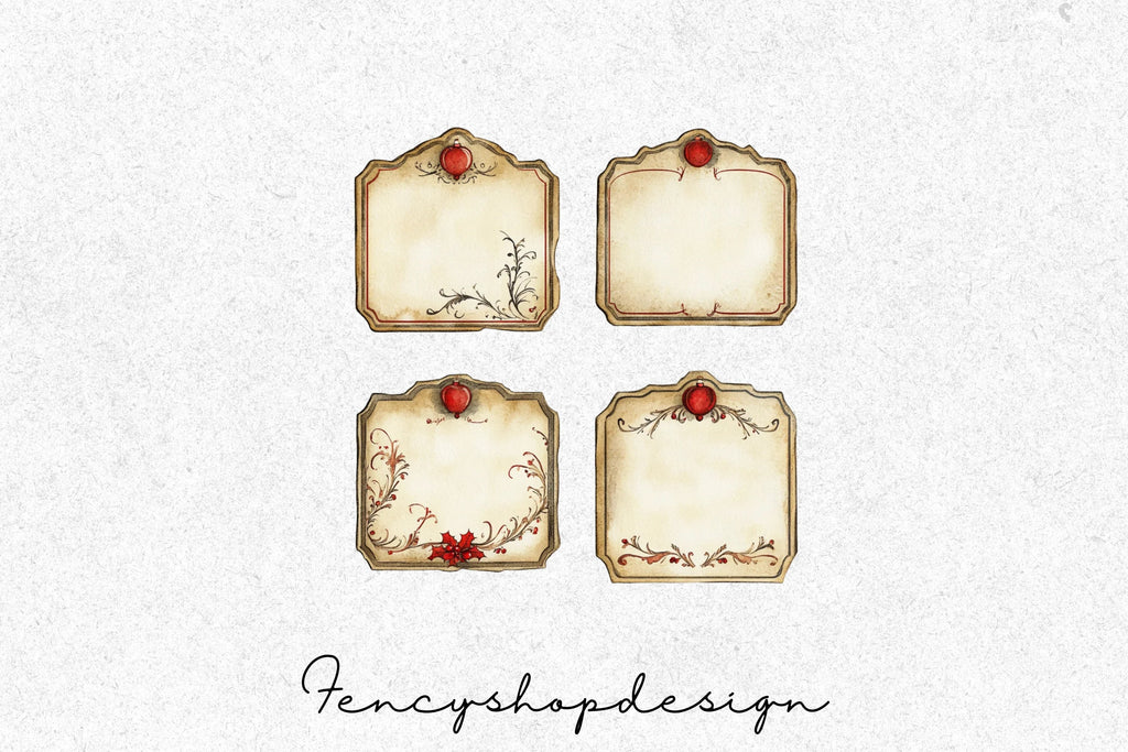 Vintage Christmas Labels Tags Clipart Bundle