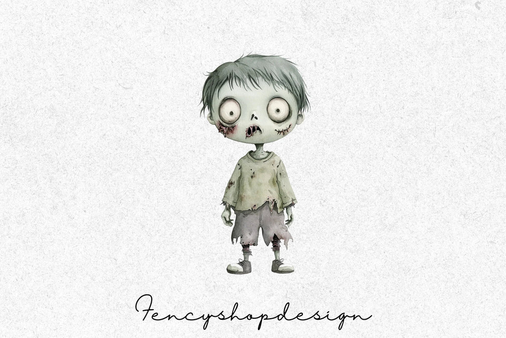 Spooky Cute Zombie Boy Halloween Clipart Bundle