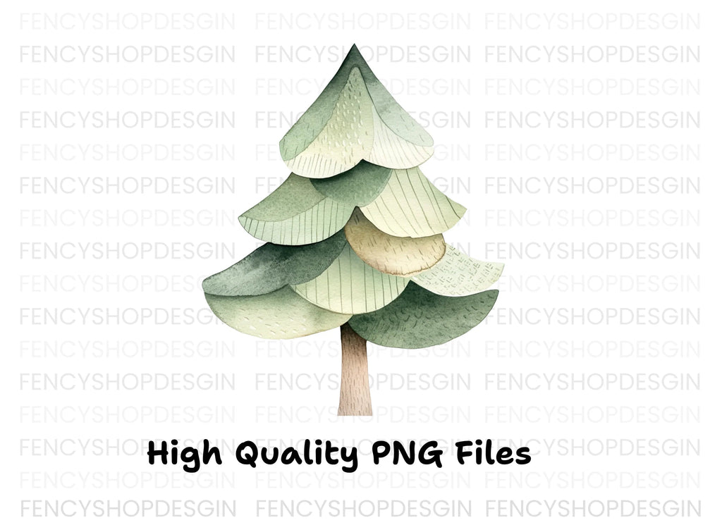 Cute Stylized Pine Tree Clipart Bundle