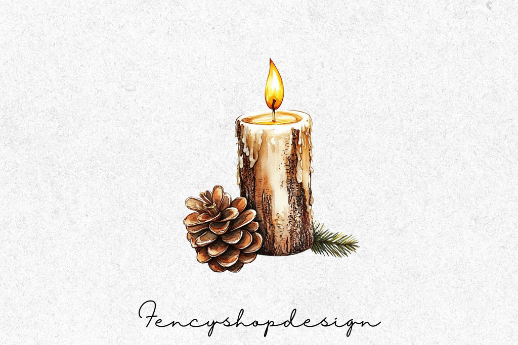 Rustic Winter Candle Clipart Bundle