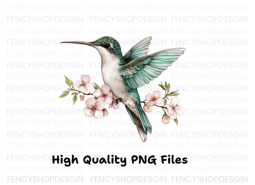Hummingbird with Pink Blossoms Clipart Bundle