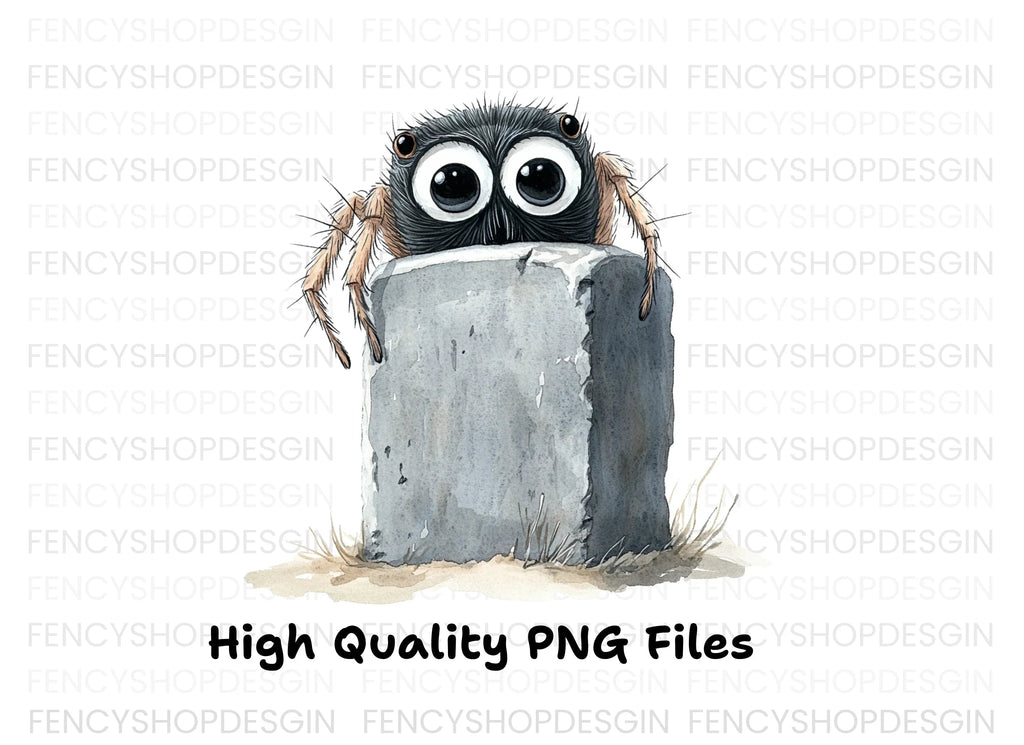 Cute Spiders on Gravestones Clipart Bundle