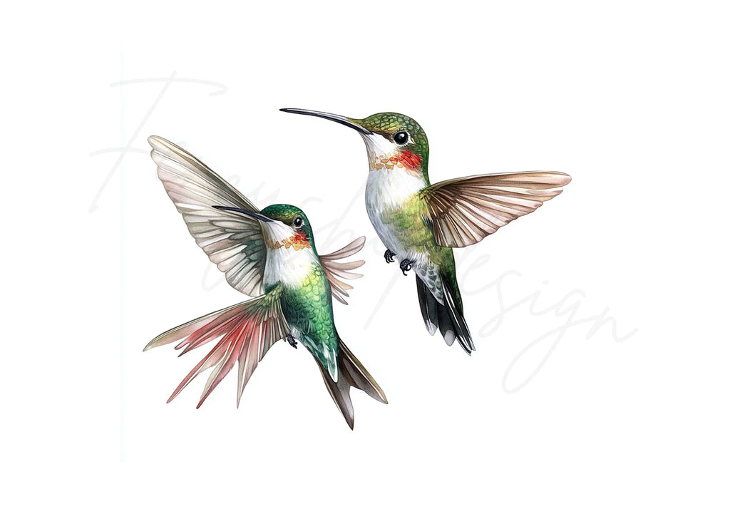 Ruby Throated Hummingbird Clipart Bundle