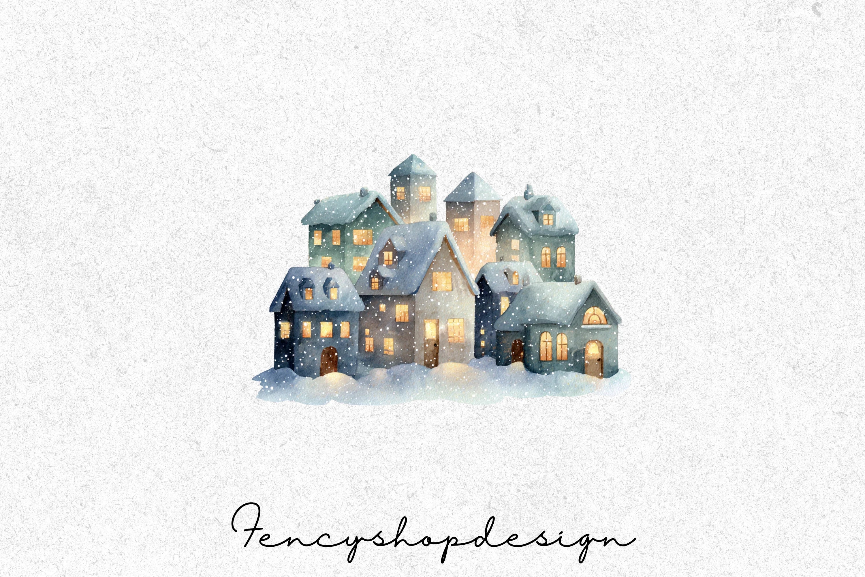Winter Mosque and Snowy Village Clipart Bundle