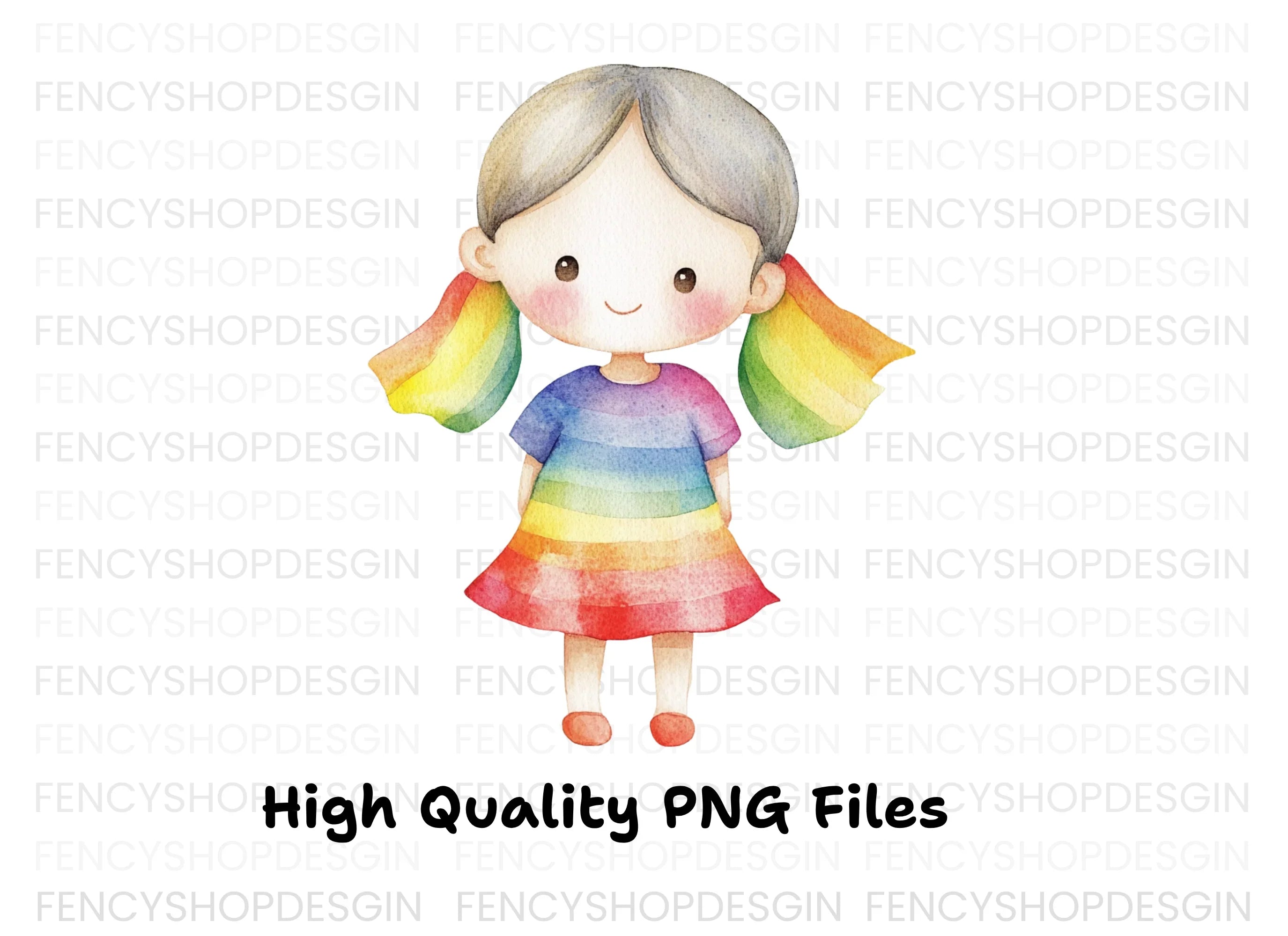 Cute Rainbow Girl Illustration Clipart Bundle
