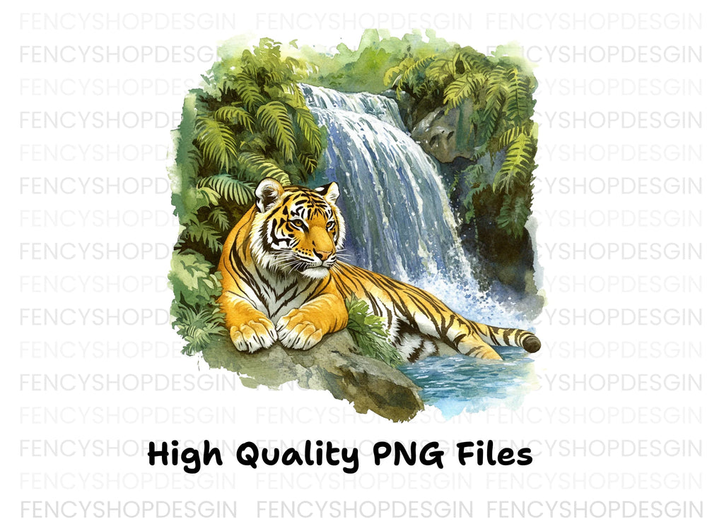 Majestic Tigers by Jungle Waterfall Clipart Bundle