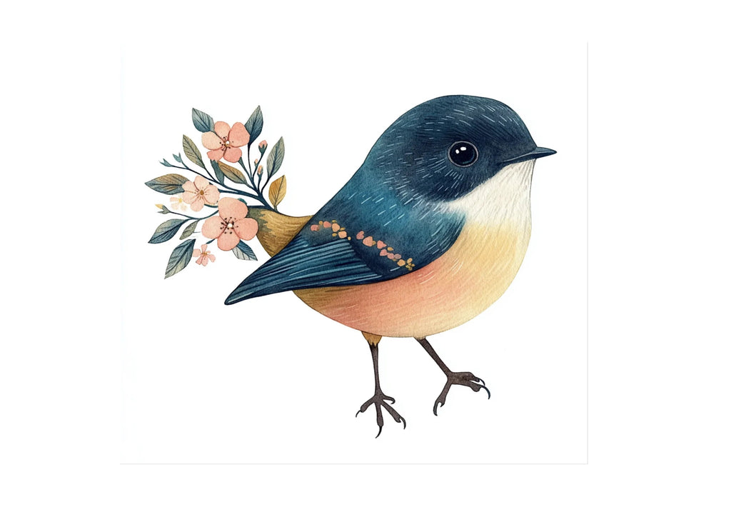 Charming Blue Birds with Floral Accents Clipart Bundle