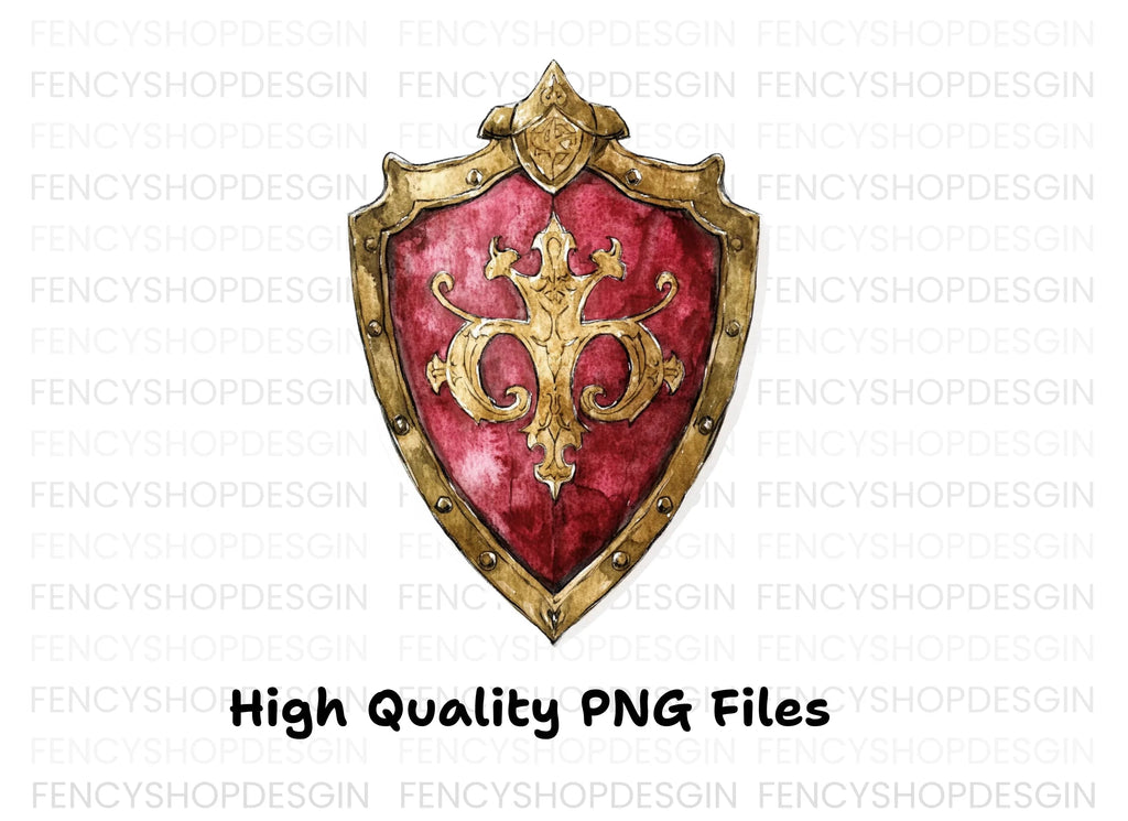Red Gold Decorative Shield Clipart Bundle