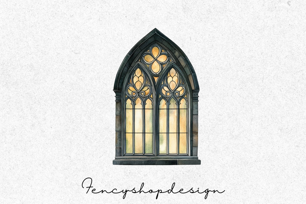 Gothic Stained Glass Window Clipart Bundle