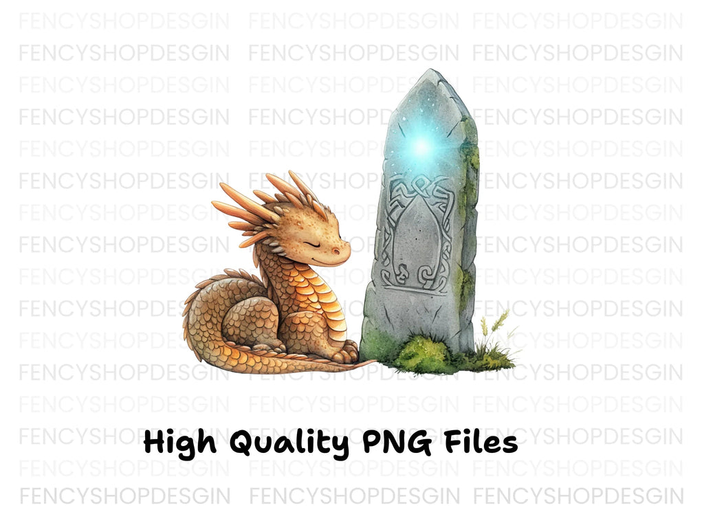 Cute Baby Dragon and Magic Stone Clipart Bundle