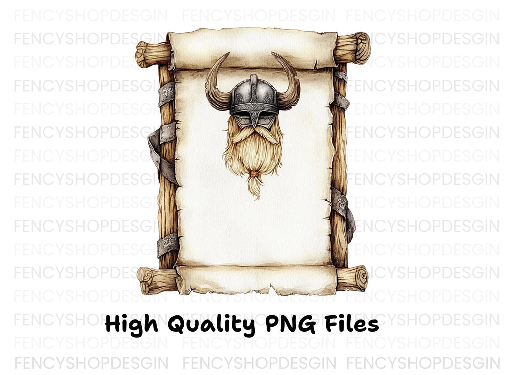 Viking Helmet and Beard Scroll Clipart Bundle