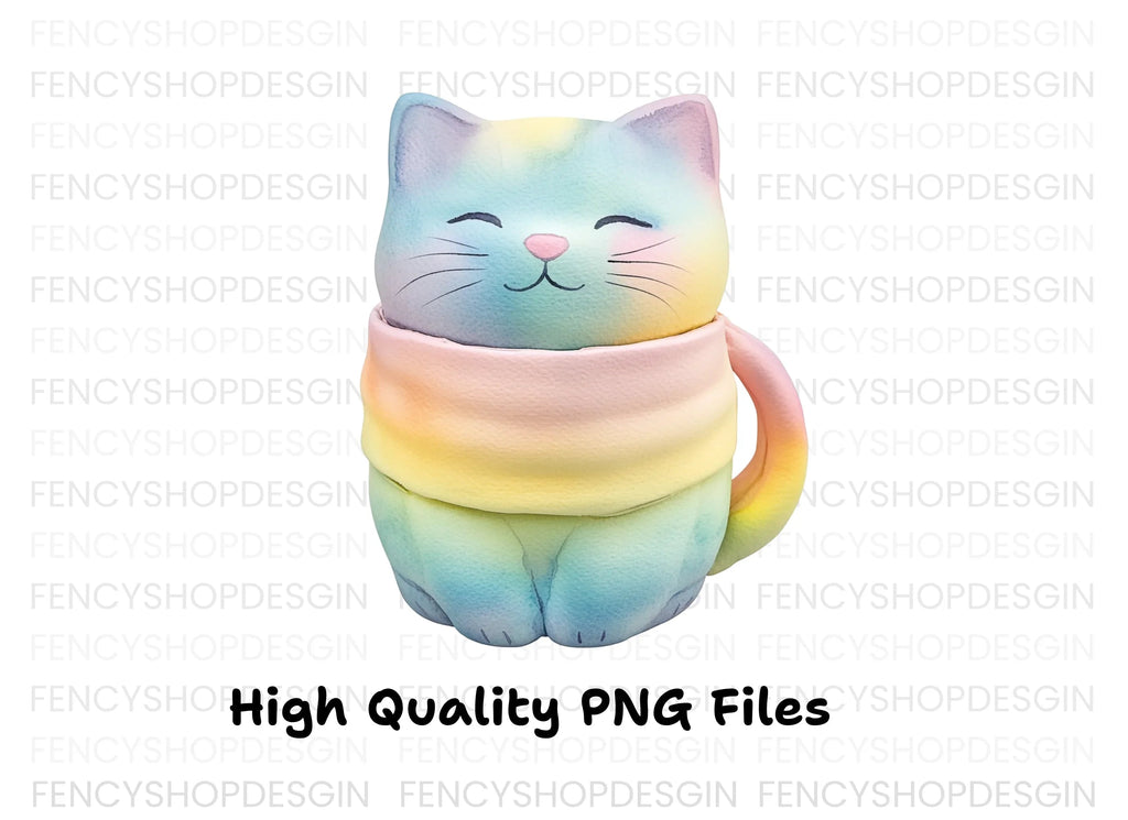 Cute Pastel Rainbow Cat Clipart Bundle