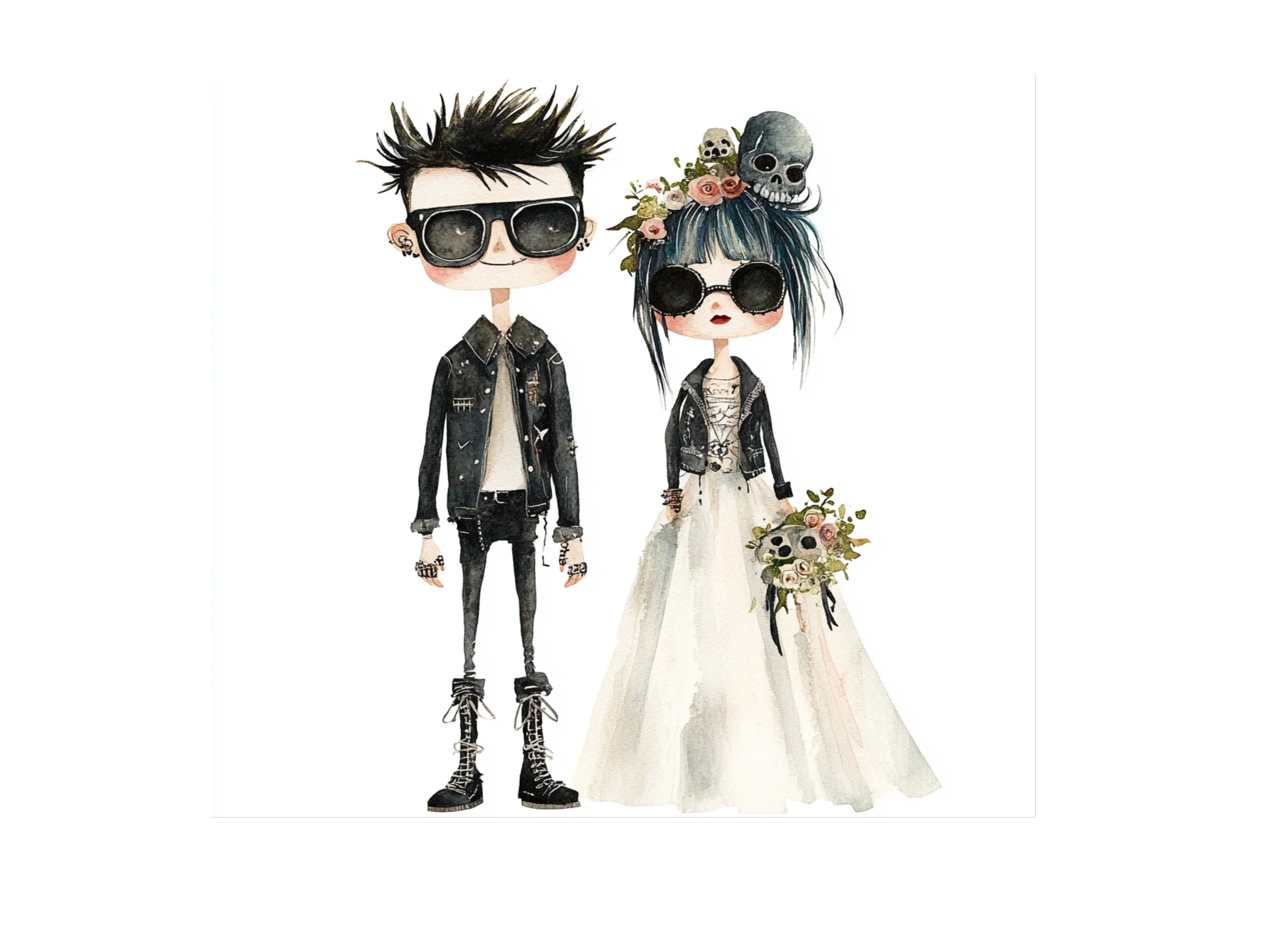 Punk Rock Wedding Couple Clipart Bundle