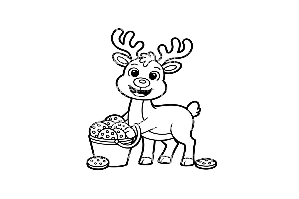 Cute Reindeer with Cookies Coloring Books