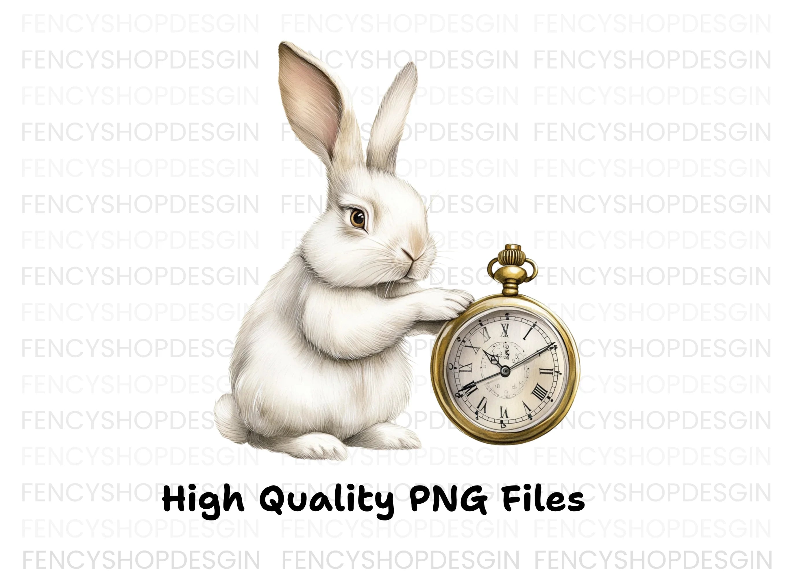 White Rabbit with Pocket Watch Clipart Bundle