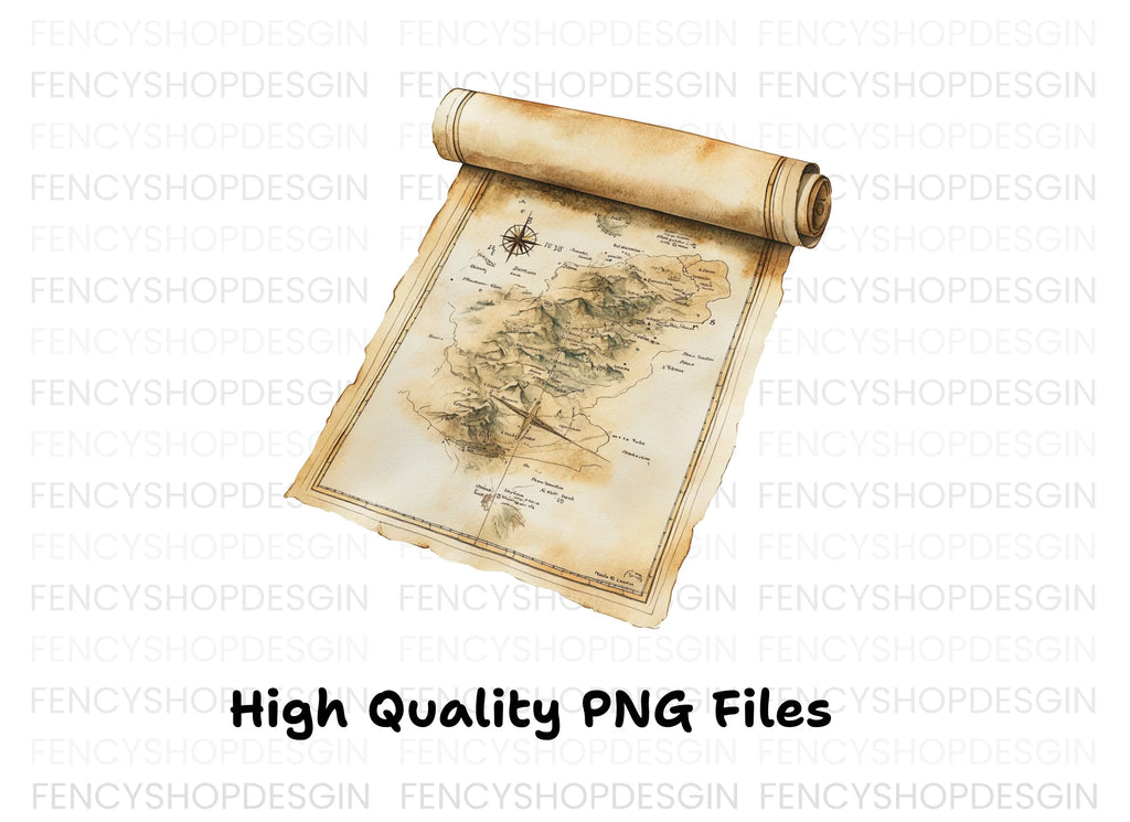 Ancient Island Map Scroll Clipart Bundle