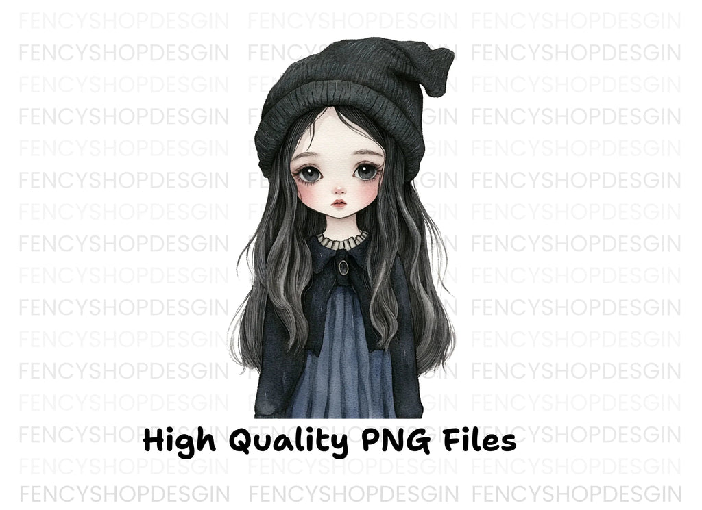 Cute Goth Girl with Beanie Clipart Bundle