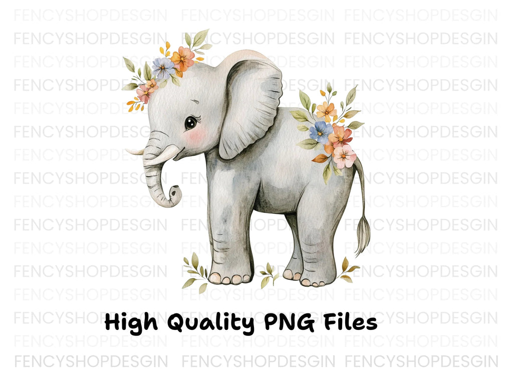 Floral Elephant Clipart Bundle