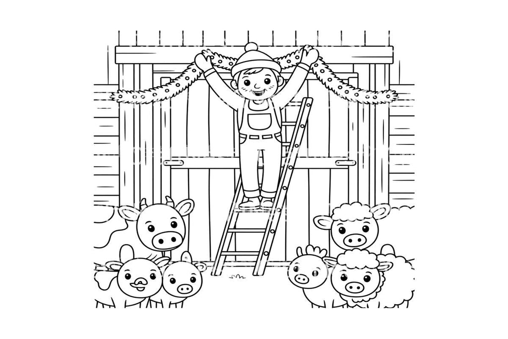 Farmer Decorating Barn with Animals Coloring Books