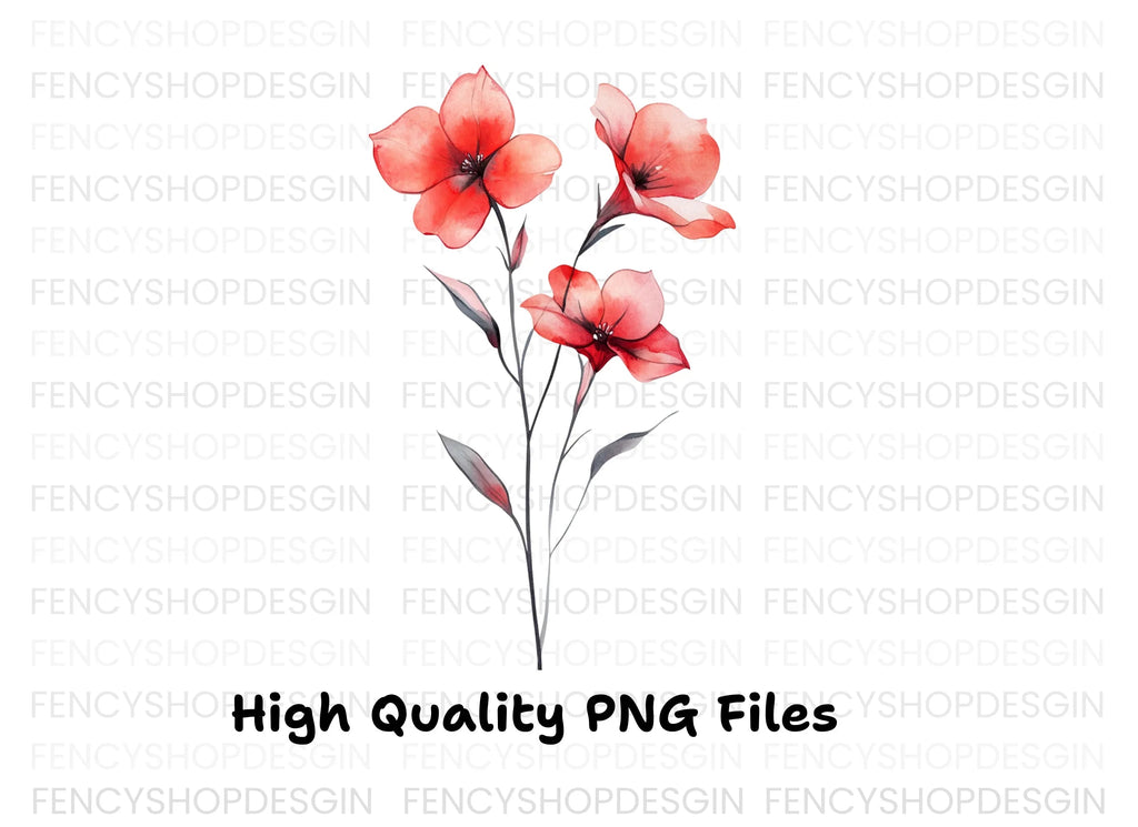 Delicate Red Flowers Clipart Bundle