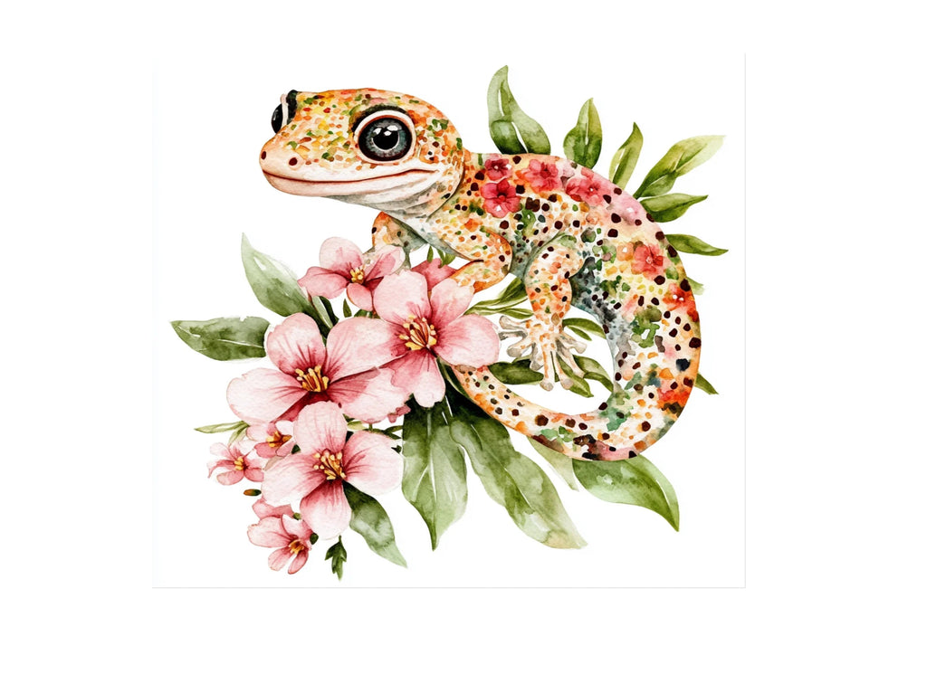 Cute Gecko Floral Clipart Bundle