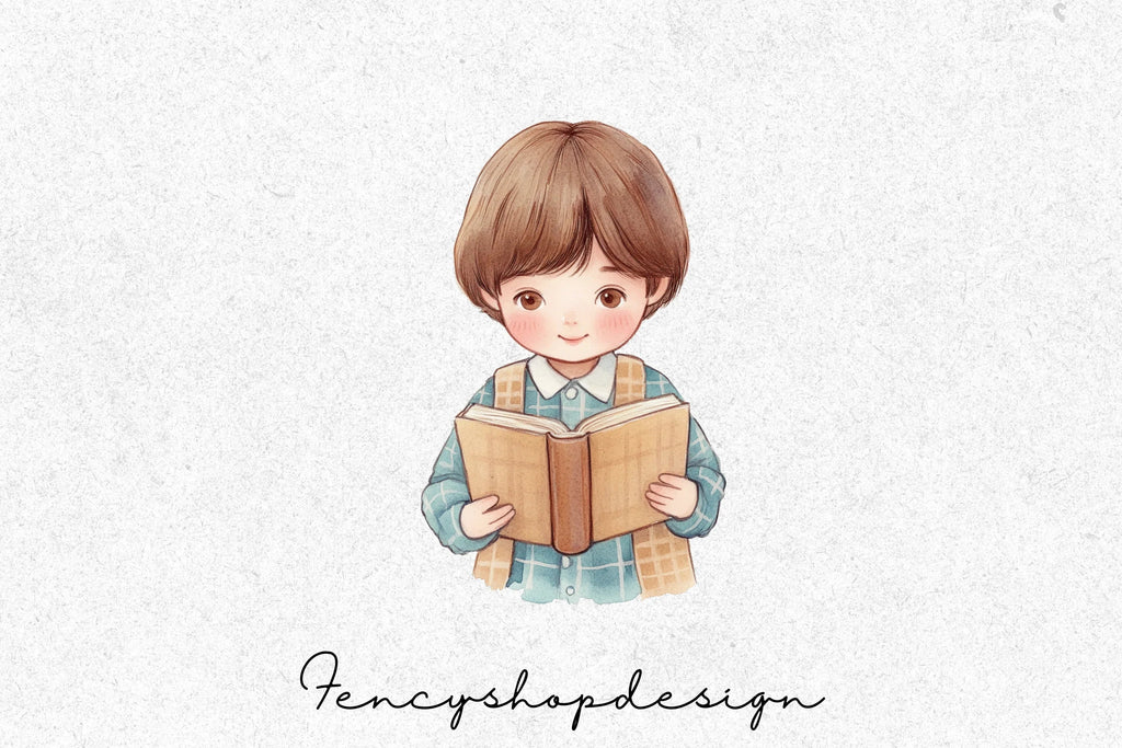 Cute Kids Studying Clipart Bundle
