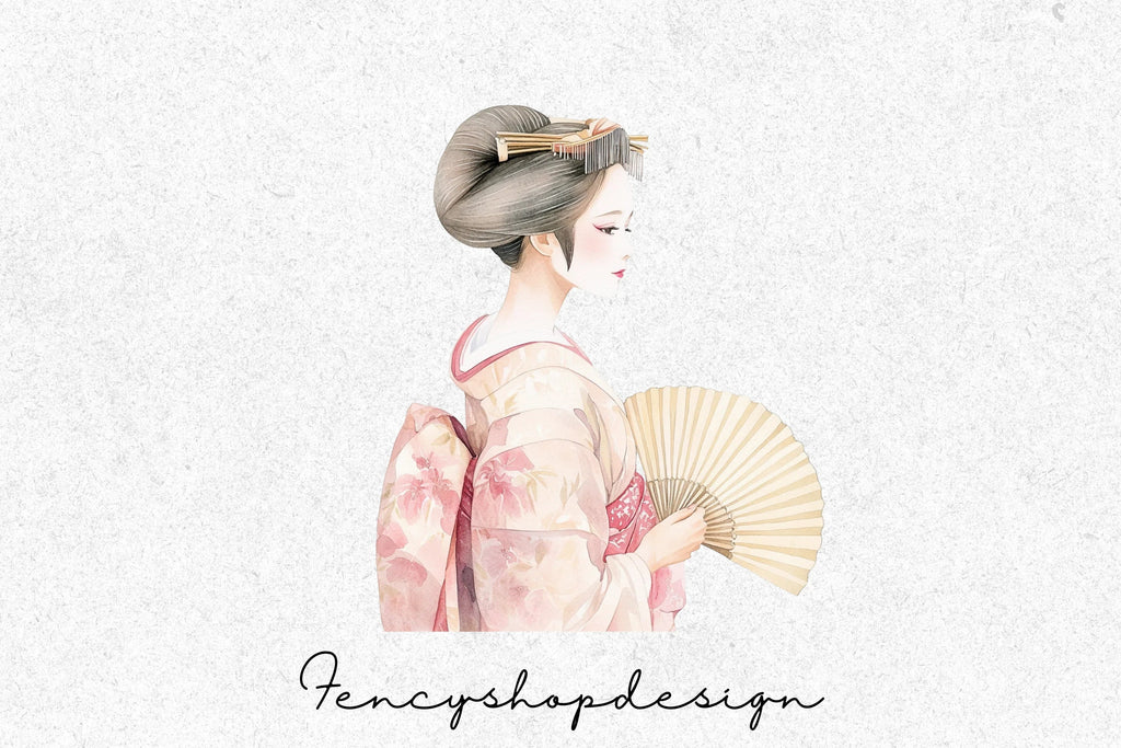 Geisha Ladies with Fans Clipart Bundle