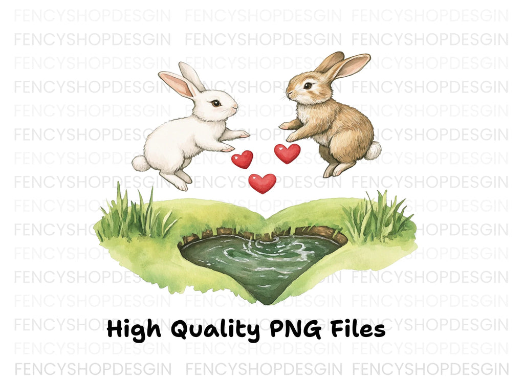 Romantic Bunny Heart Pond Clipart Bundle