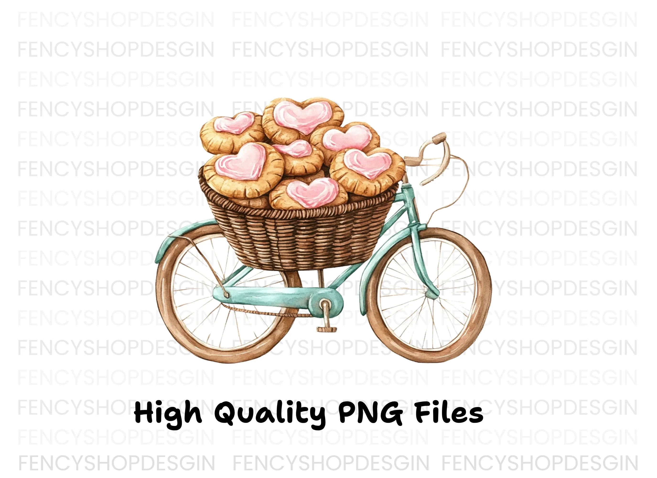 Bicycle Basket Heart Cookies Clipart Bundle