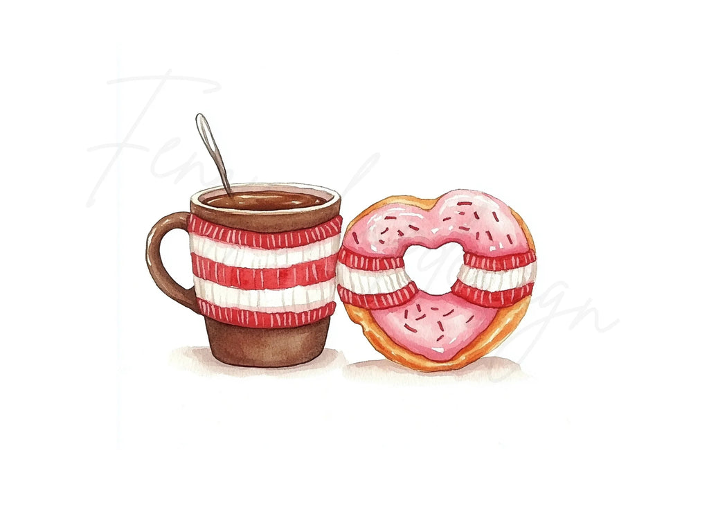 Cozy Coffee and Donut Valentine Clipart Bundle