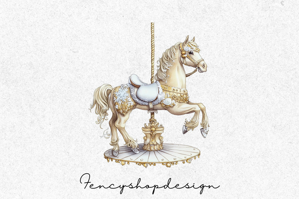 Festive Carousel Horse Clipart Bundle
