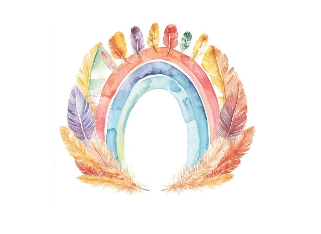 Boho Rainbow Feathers Clipart Bundle