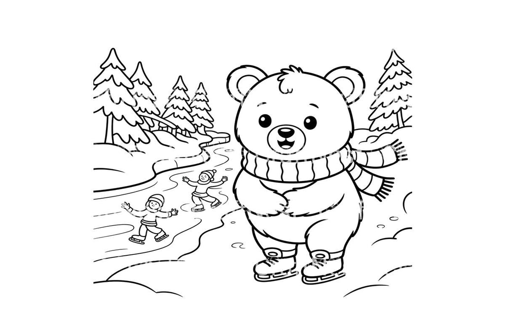 Adorable Winter Bear Ice Skating Coloring Books