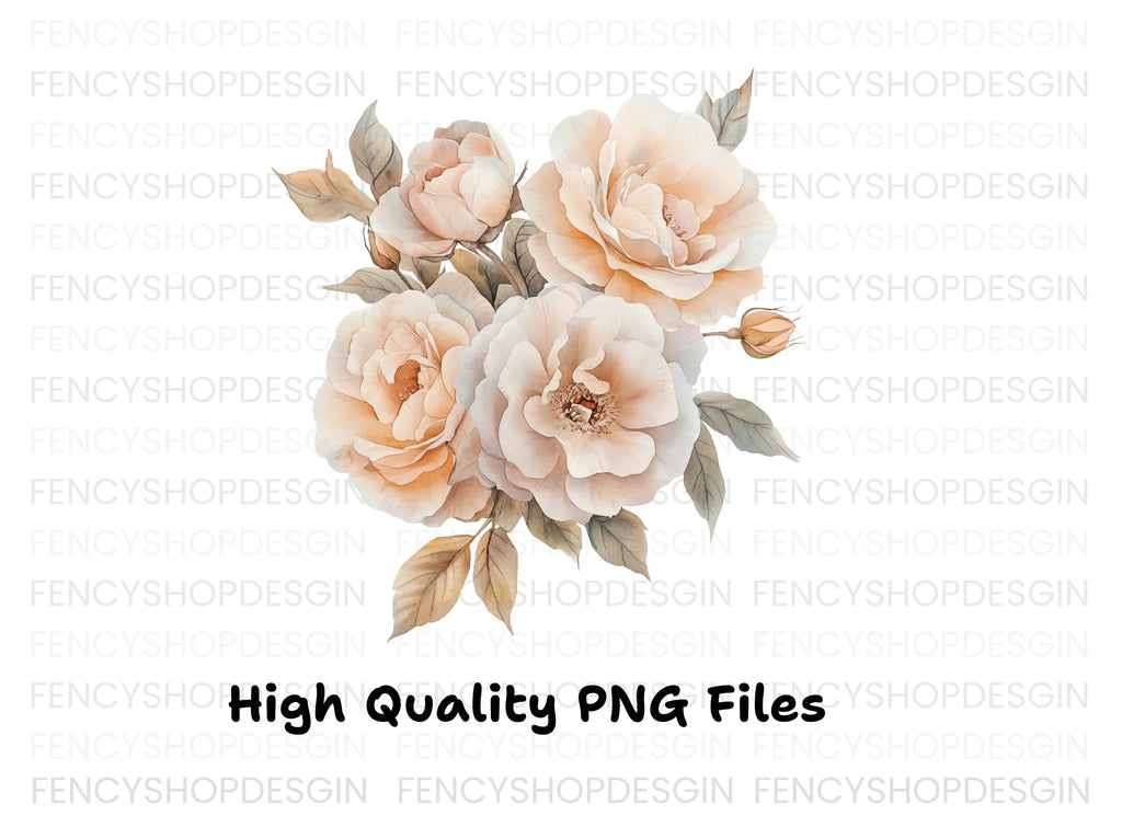 Elegant Peach Rose Clipart Bundle