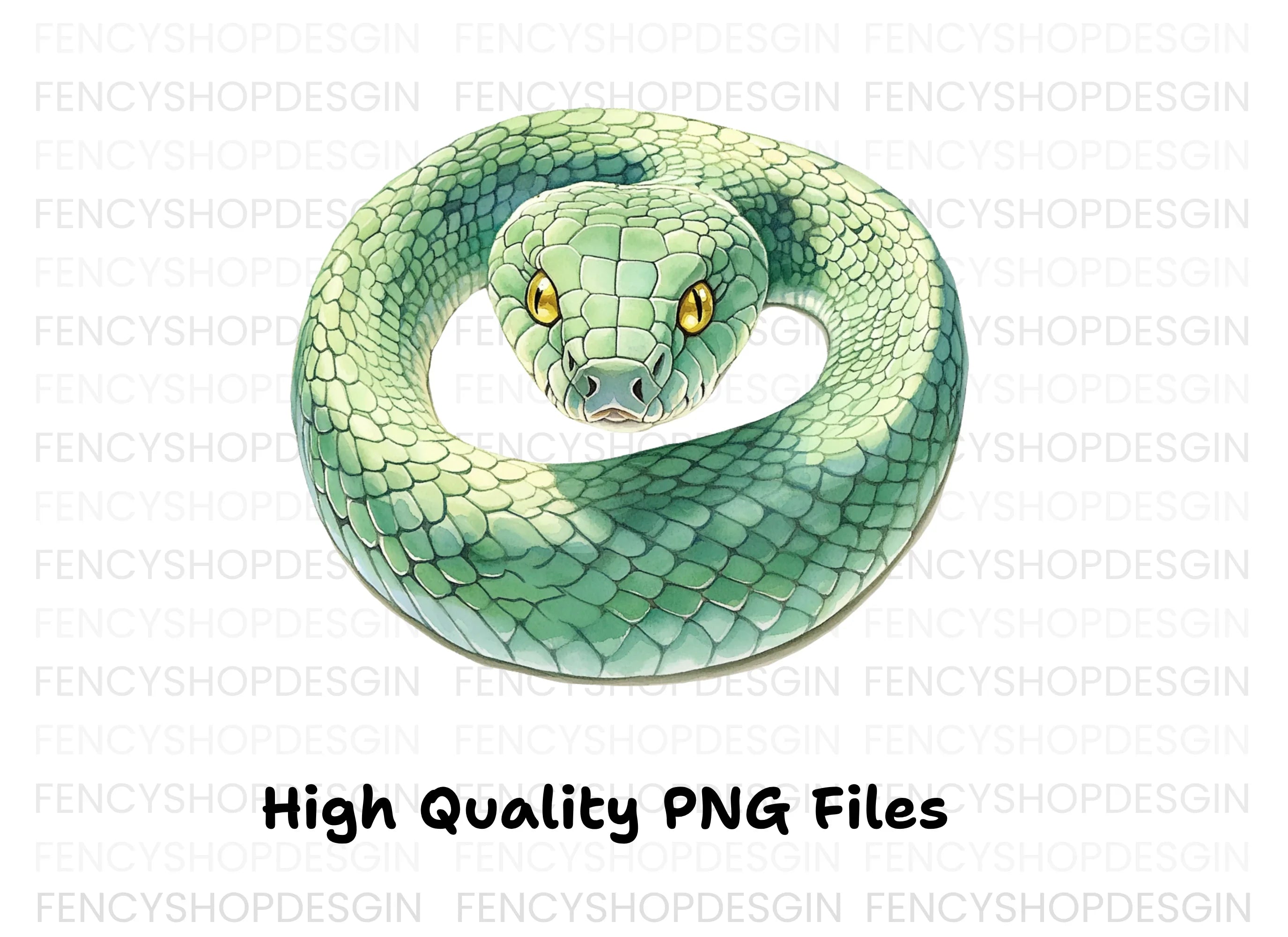 Green Snake with Yellow Eyes Clipart Bundle