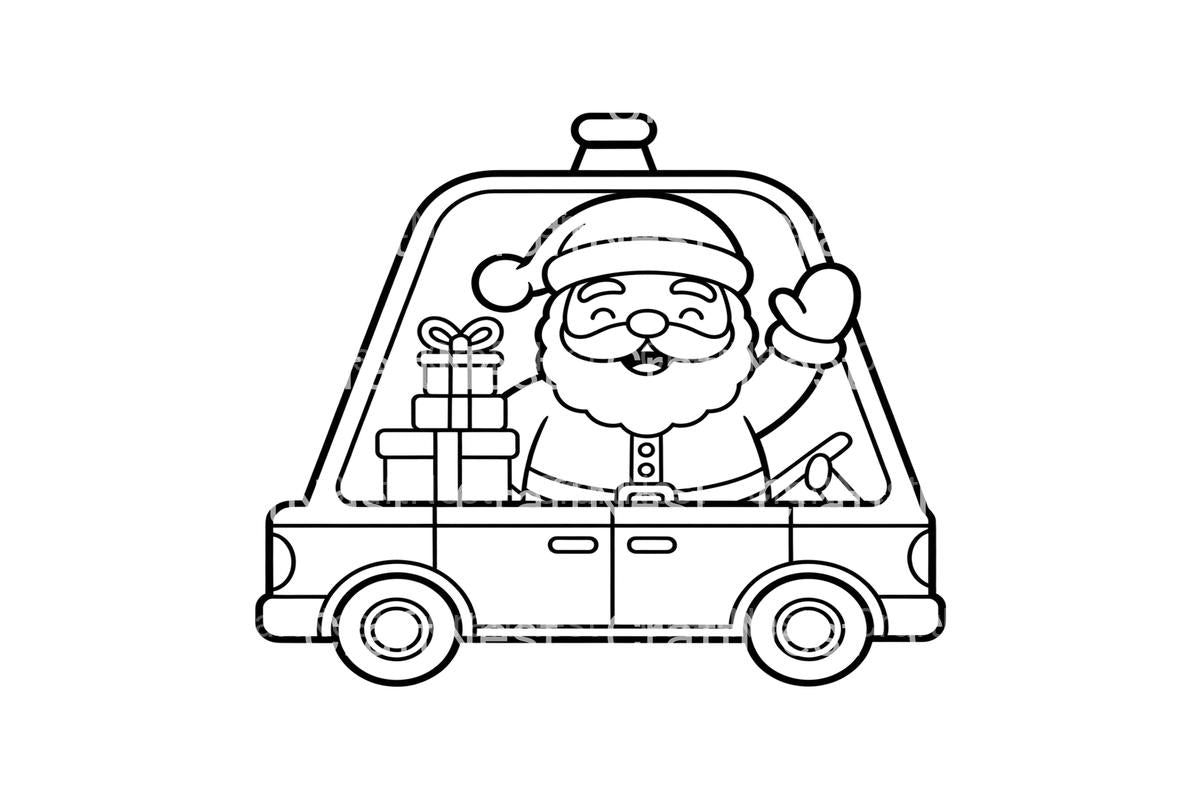 Santa and Elf Delivering Gifts by Car Coloring Books