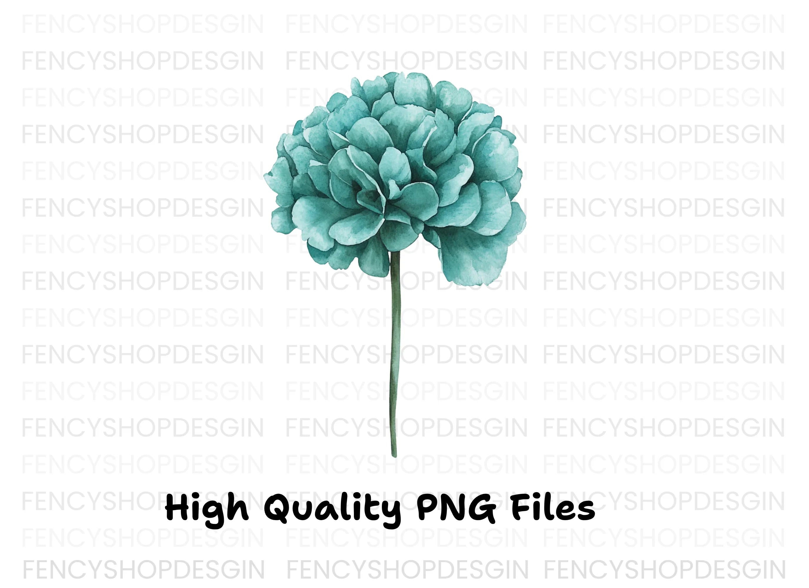 Teal Peony Flower Clipart Bundle