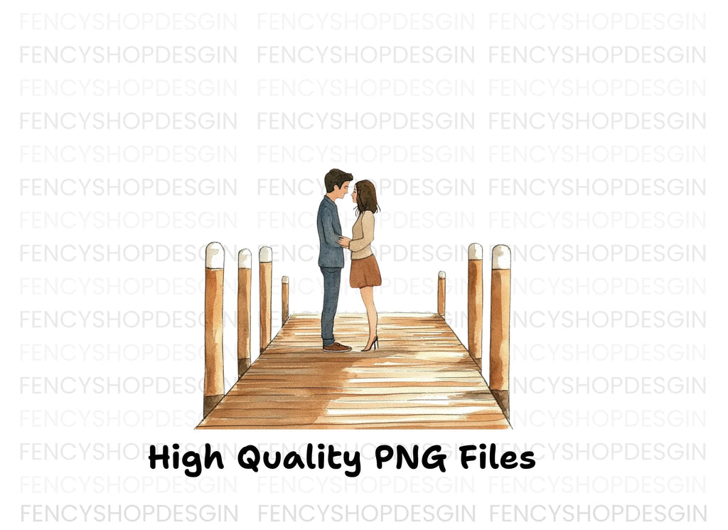Couple Holding Hands on Pier Clipart Bundle