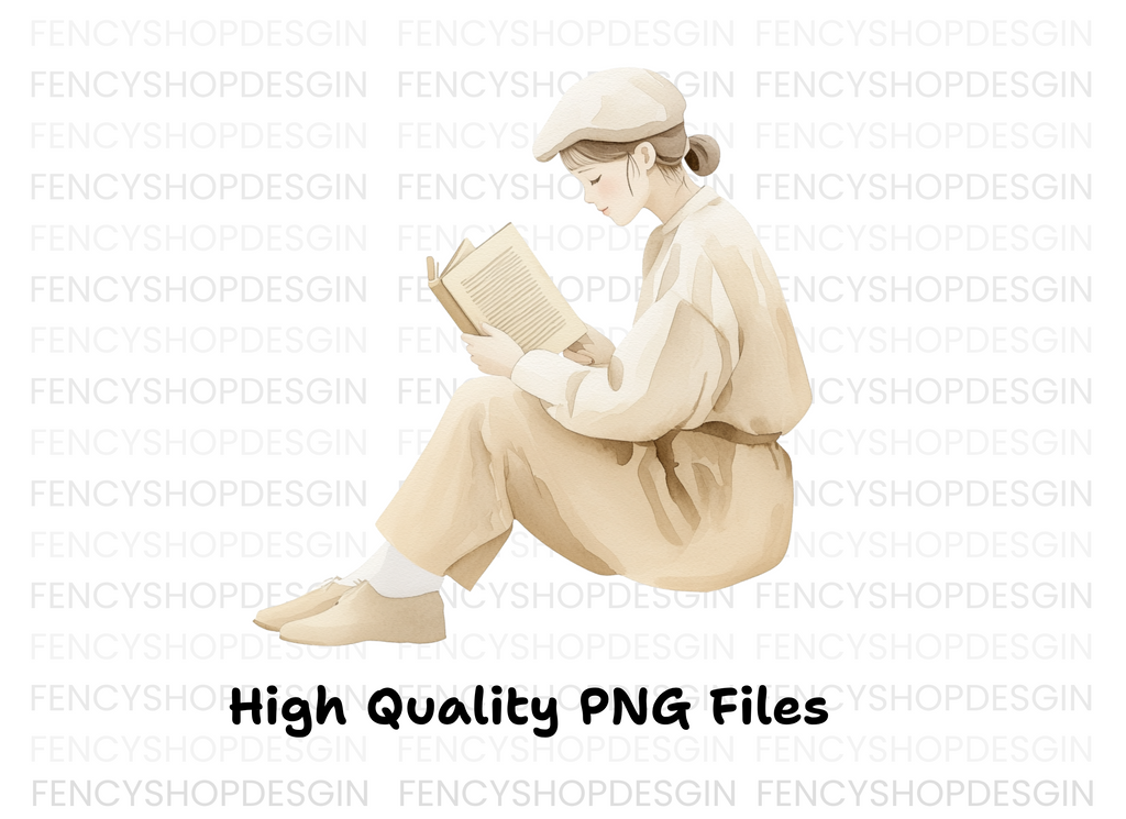 Girl Reading Book Illustration Clipart Bundle