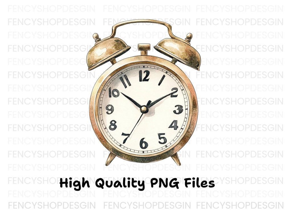 Vintage Gold Alarm Clock Clipart Bundle