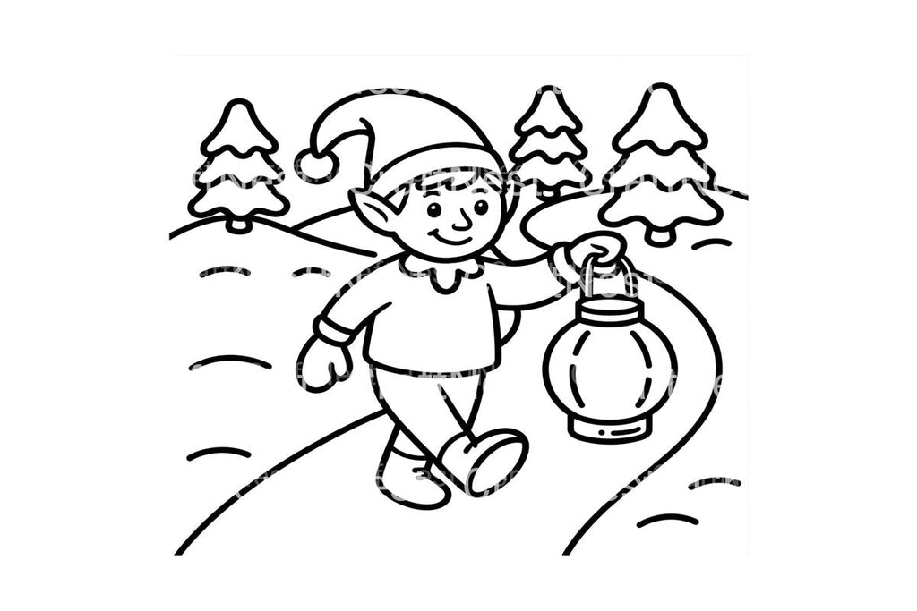 Elf Walking in Winter Wonderland Coloring Books