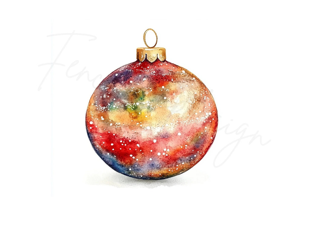 Red and Gold Christmas Ornaments Clipart Bundle