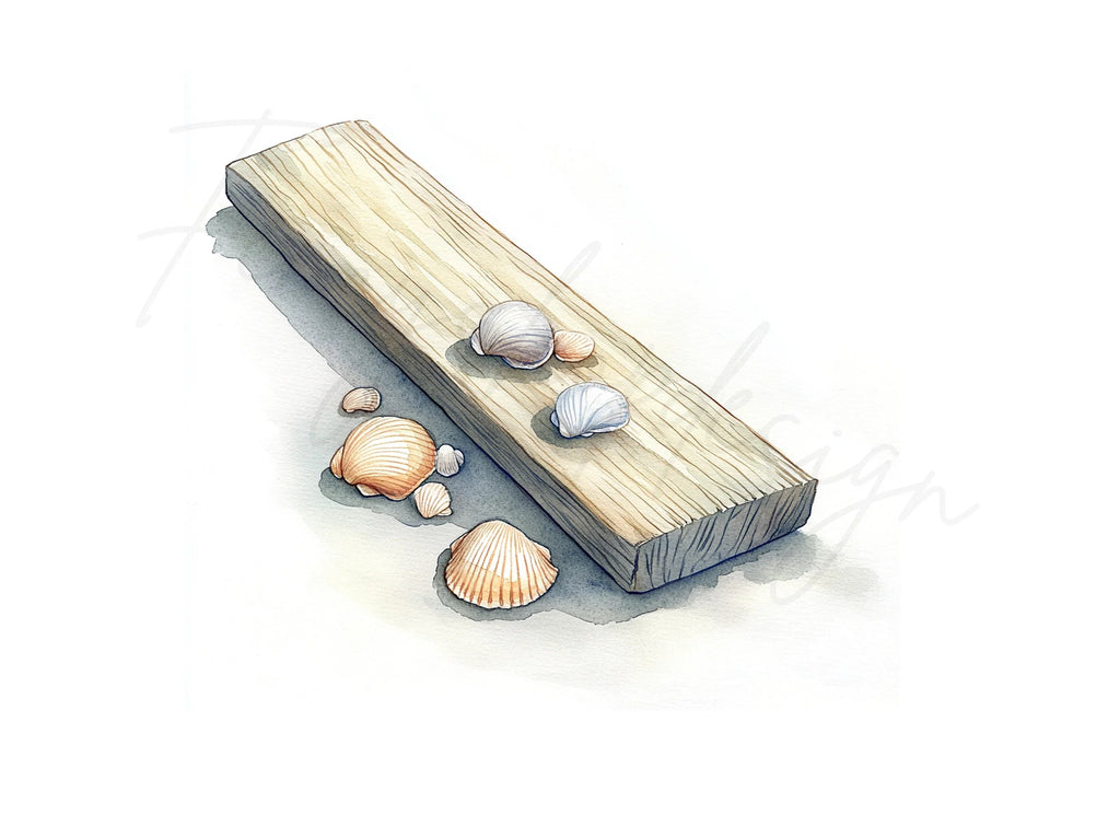 Seashells on Wooden Planks Clipart Bundle