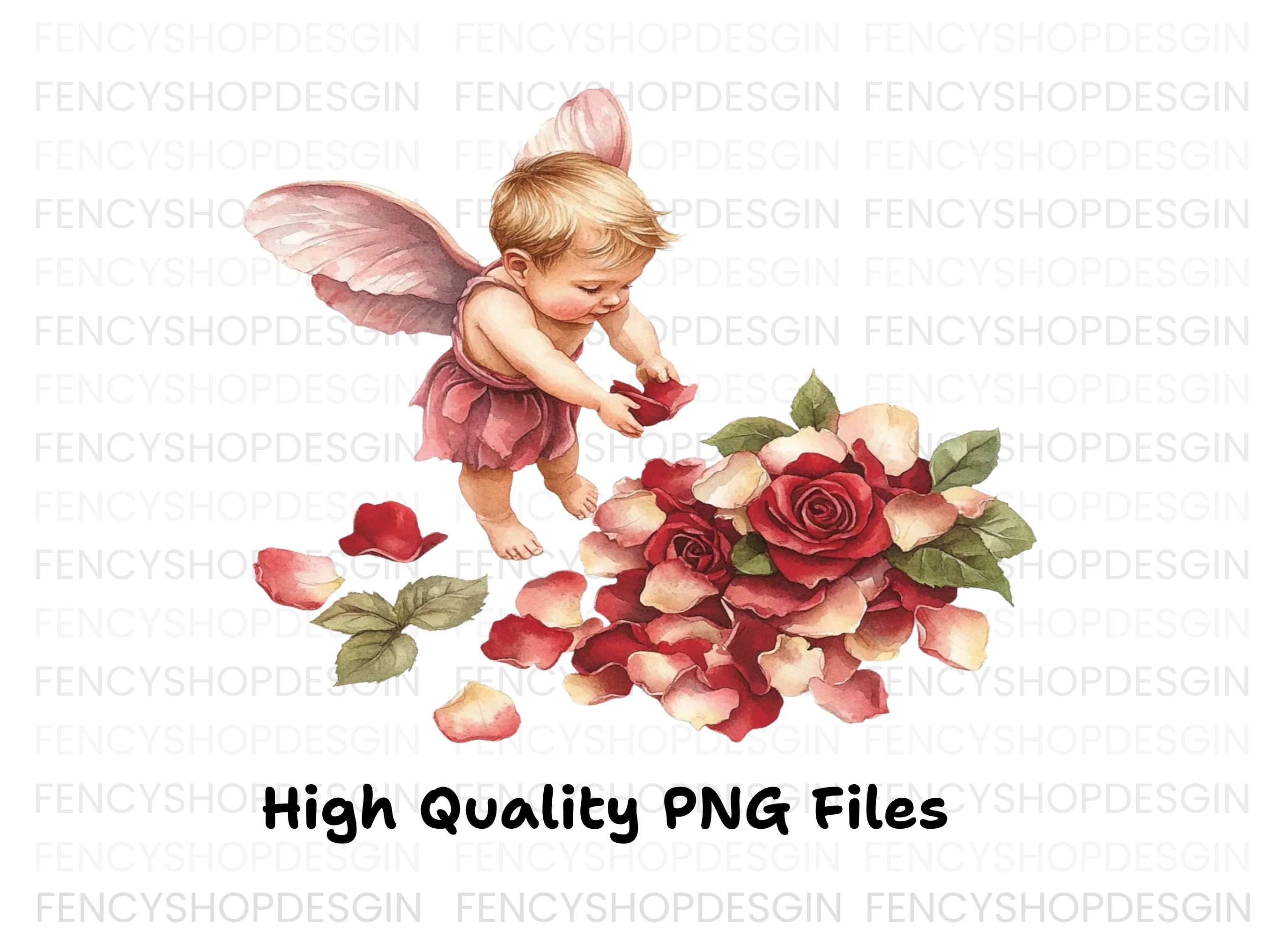 Baby Cupid Rose Petals Clipart Bundle